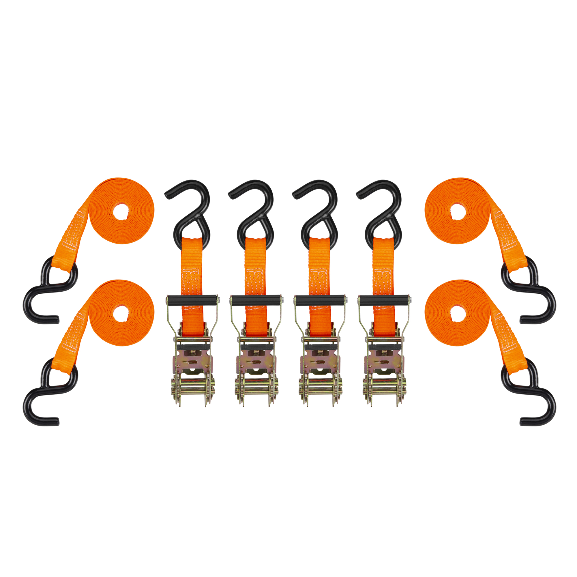 Ultra-Tow 4-Pack Non-Padded Heavy-Duty Ratchet Tie-Downs, 1000-Lb. Working Load, 3000-Lb. Capacity, 10ft.L., Orange Polyester